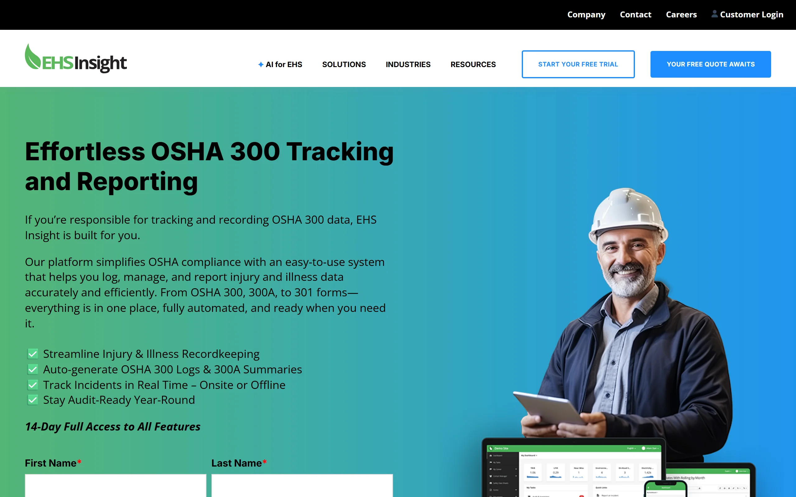 OSHA compliance software EHS Insight: OSHA 300 tracking and reporting page