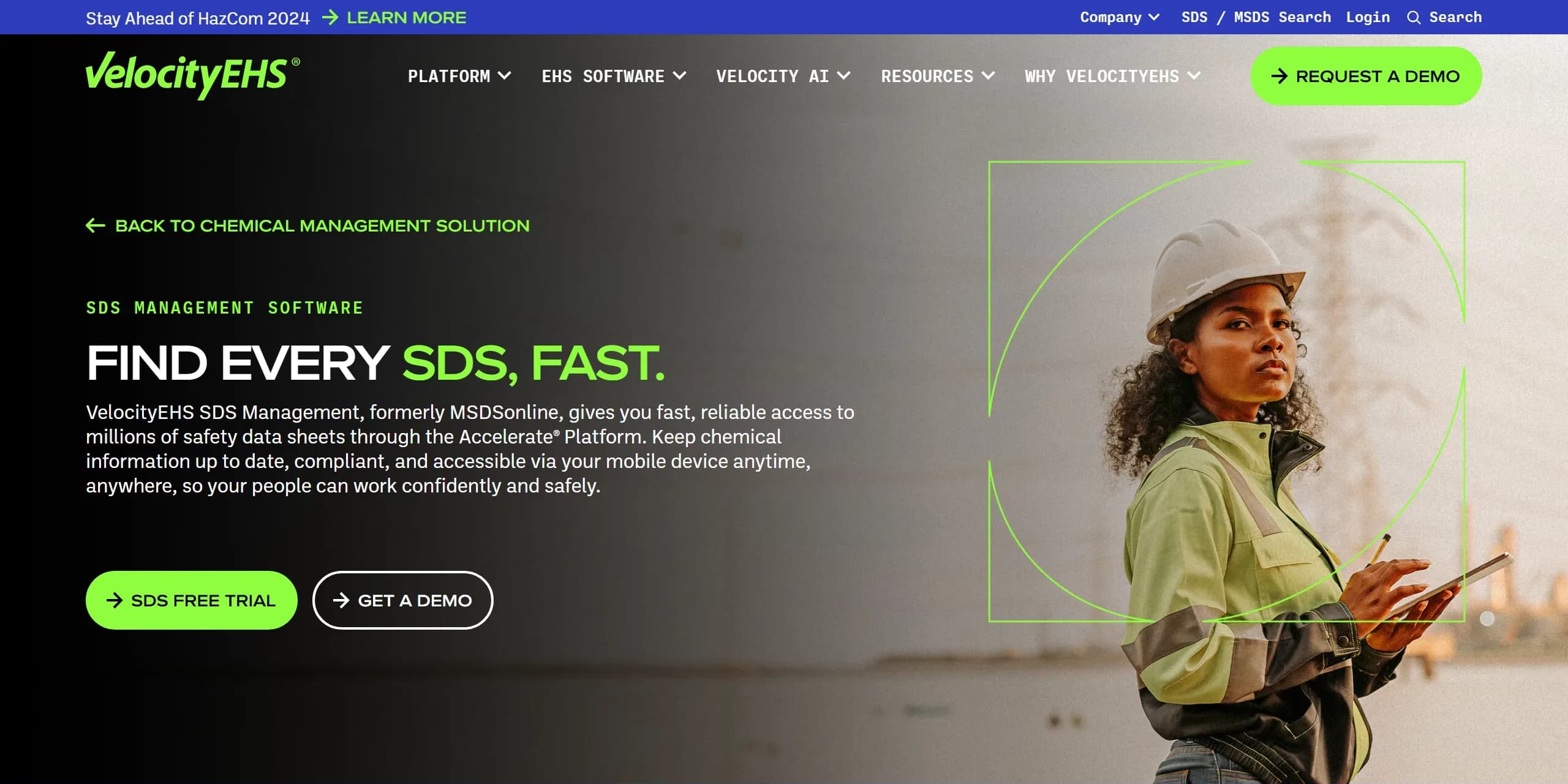 SDS management software VelocityEHS, formerly MSDSonline: product page
