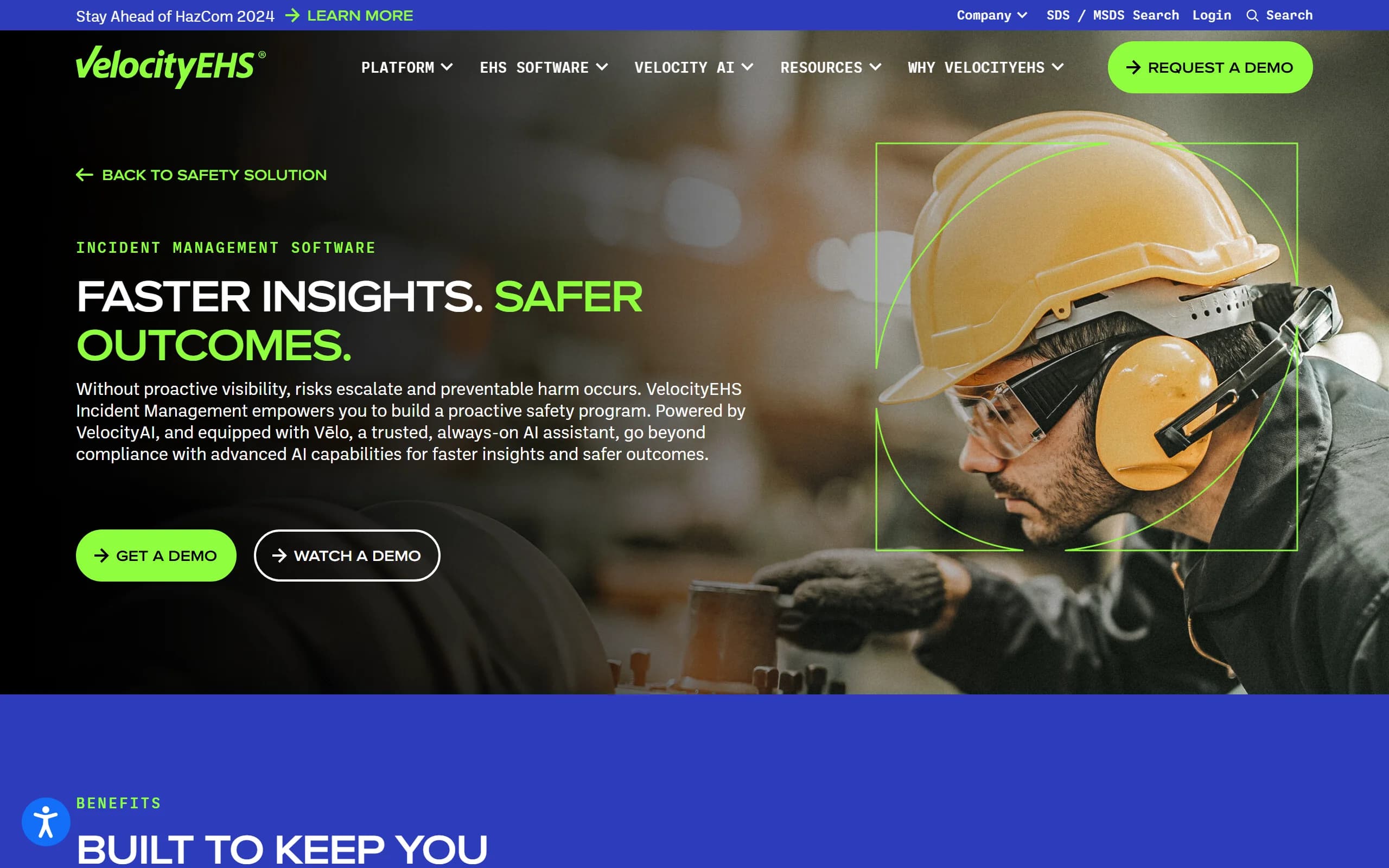Incident management software VelocityEHS: incident management product page